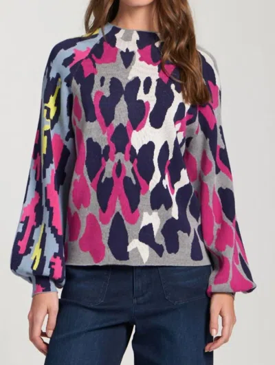 APNY LEOPARD FUNNEL NECK TOP IN NAVY MULTI