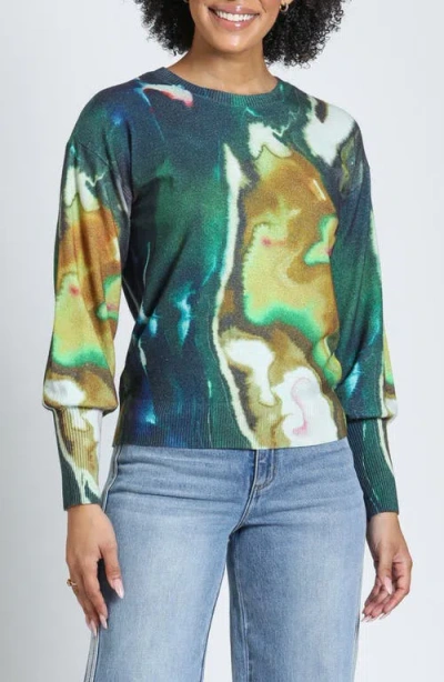Apny Liquid Marble Crewneck Sweater In Forest/sulphur