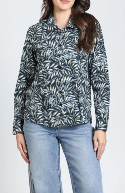 Apny Long Sleeve Cotton Button-up Shirt In Onyx/silver