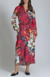Apny Long Sleeve Shirtdress In Red