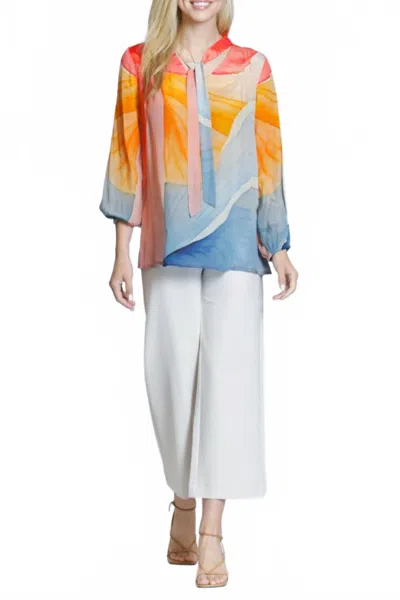 Apny Long Sleeve Tie-neck Blouse In Multicolor
