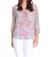 Apny Mandarin Button 3/4 Sleeve Top In Pink Multi In Multi