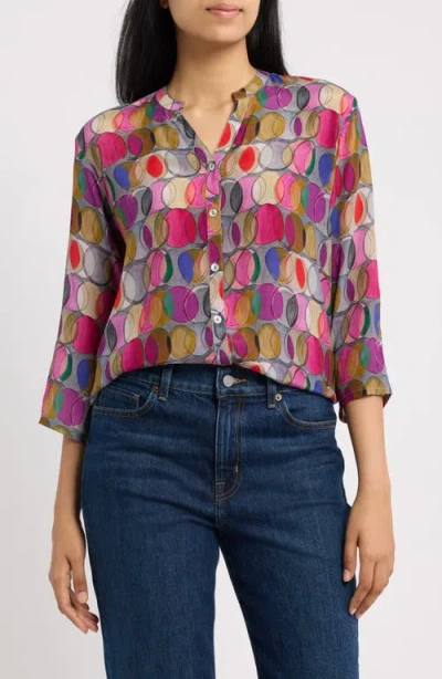 Apny Mandarin Collar Button-down Shirt In Purple Multi