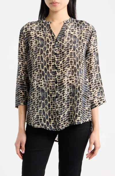 Apny Mandarin Collar Button-up Shirt In Black