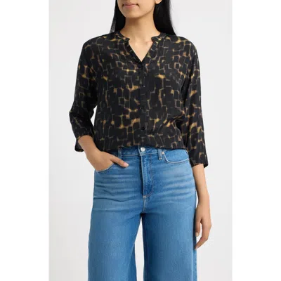 Apny Mandarin Collar Three-quarter Sleeve Shirt In Black