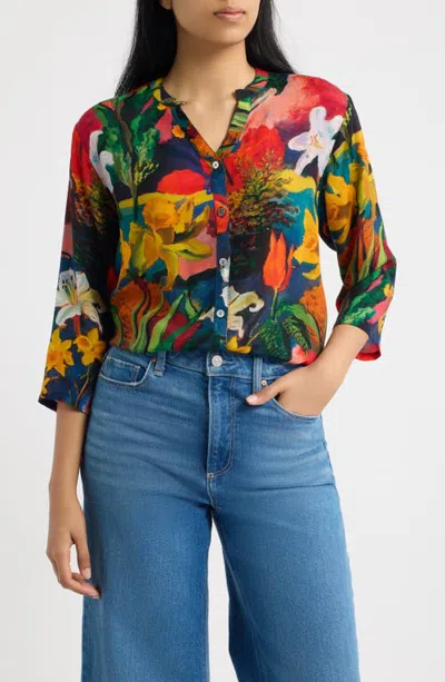 Apny Mandarin Collar Three-quarter Sleeve Shirt In Multi