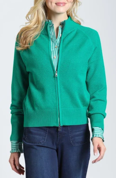 Apny Mesh Pointelle Zip Full Zip Sweatshirt In Emerald