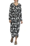 Apny Mix Print Long Sleeve Dress In Black/white