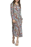 Apny Floral Packet Dress In Color Burst Folliage In Grey Multi