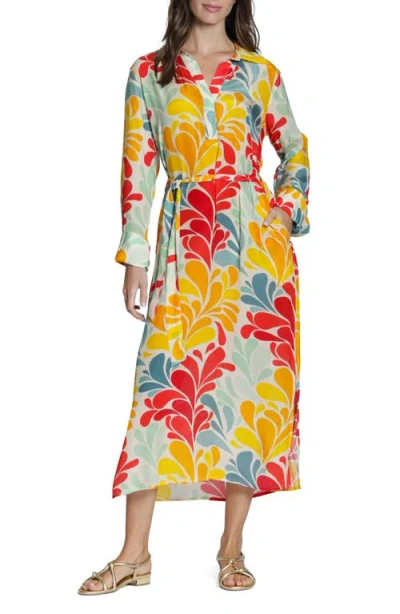 Apny Mix Print Long Sleeve Dress In Yellow