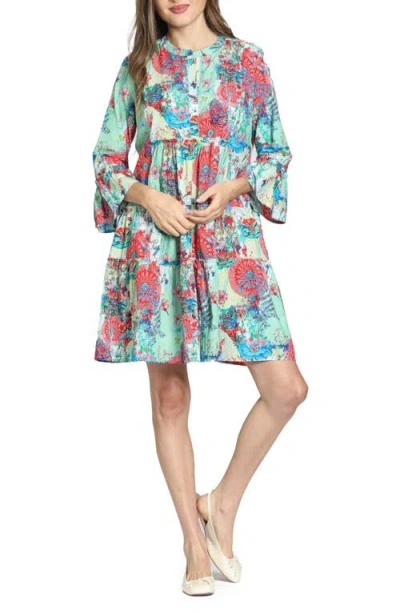 Apny Mix Print Tunic Dress In Mint Green Multi