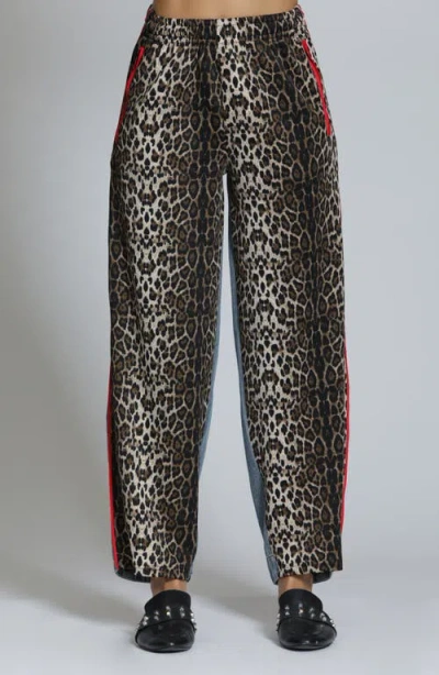 Apny Mixed Media Barrel Leg Pants In Gray
