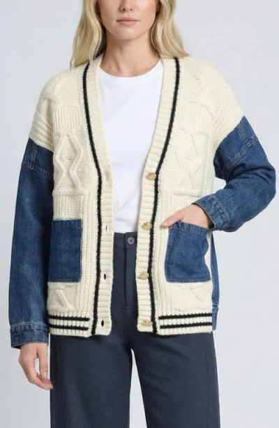 Apny Mixed Media Cable Knit Jacket In Blue