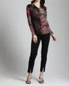 Apny Mixed Media Floral Button Front Shirt In Black/multi In Black