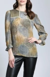 Apny Mixed Media Peasant Top In Beige Multi