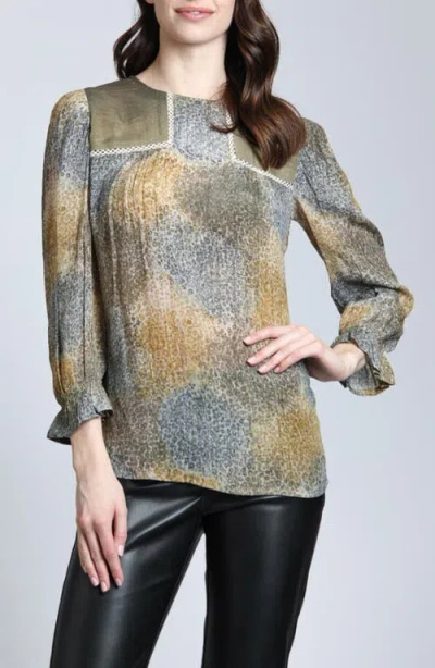 Apny Mixed Media Peasant Top In Beige Multi