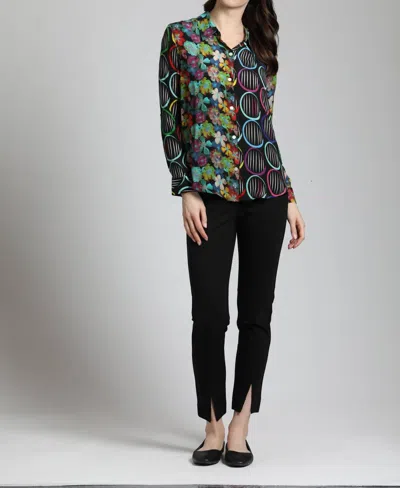 Apny Mixed Pattern Printed Button-up Blouse In Multi In Black