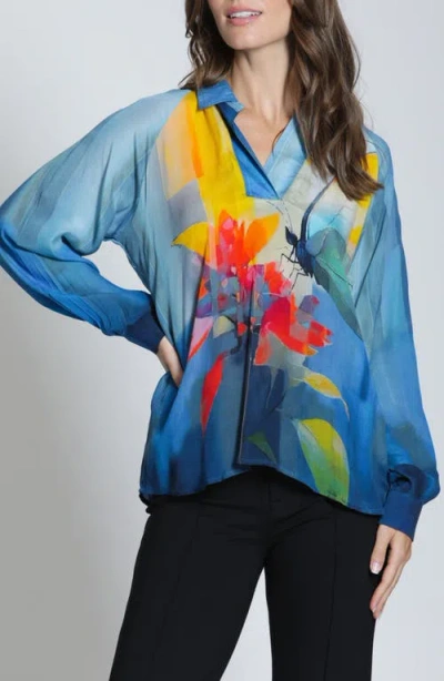 Apny Mixed Print Long Sleeve Top In Blue