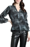 Apny Mixed Print Ruffle Sleeve Button-up Shirt In Black Multi