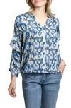 Apny Mixed Print Ruffle Sleeve Button-up Shirt In Blue Multi