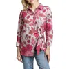 Apny Mixed Print Side Tie Cotton Button-up Shirt In Pink Multi