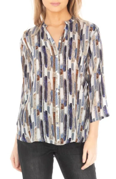 Apny Mixed Stripe Mandarin Collar Button-up Shirt In Gray
