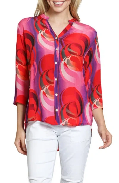 Apny Mixed Stripe Mandarin Collar Button-up Shirt In Purple Multi