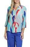 Apny Mixed Stripe Mandarin Collar Button-up Shirt In Turquoise Multi