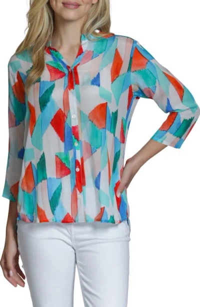 Apny Mixed Stripe Mandarin Collar Button-up Shirt In Multi