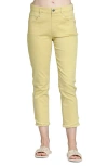 Apny Olivia Double Frayed Mid Rise Ankle Slim Jeans In Lemon Drop