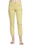 Apny Olivia Double Frayed Mid Rise Ankle Slim Jeans In Yellow