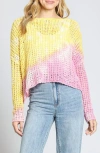 Apny Ombré Open Stitch Cotton Blend Sweater In Yellow/pink Multi