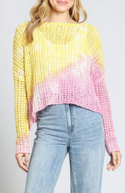 Apny Ombré Open Stitch Cotton Blend Sweater In Yellow/pink Multi