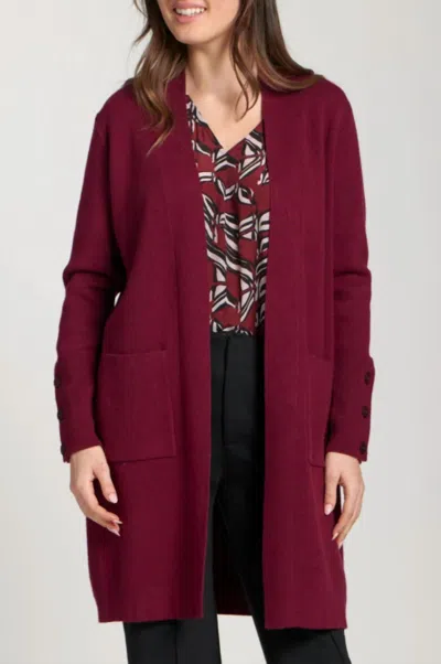 Apny Open Front With Button Detail Cardigan In Wine In Pink