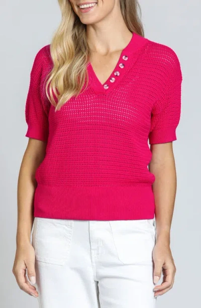 Apny Open Stitch Cotton Polo In Raspberry