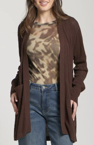 Apny Open Stitch Long Cardigan In Brown