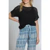 Apny Open Stitch Short Sleeve Sweater In Black