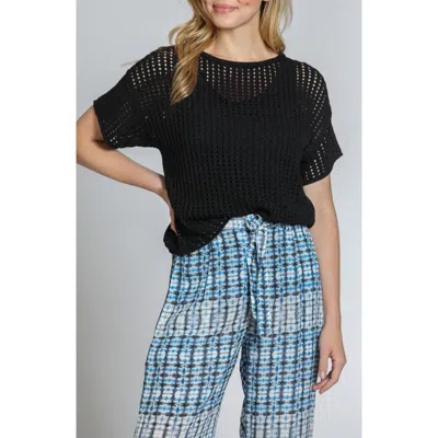 Apny Open Stitch Short Sleeve Sweater In Black