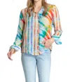 Apny Print Roll-up Sleeve Chiffon Button-up Shirt In Multi
