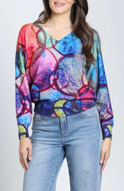 Apny Overlapping Circles V-neck Sweater In Prism Multi