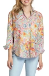 Apny Oversize Feather Print Button-up Shirt In Orange Multi