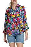 Apny Oversize Feather Print Button-up Shirt In Pink Multi
