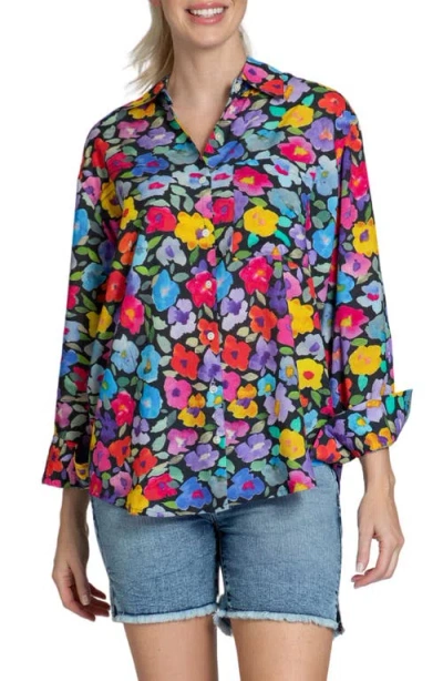 Apny Oversize Feather Print Button-up Shirt In Pink Multi