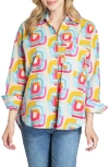 Apny Oversize Feather Print Button-up Shirt In Yellow Multi