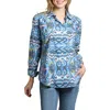 Apny Paint Splatter Boyfriend Poplin Button-up Shirt In Blue Multi