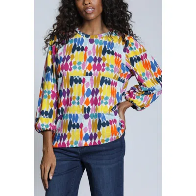 Apny Painted Pebbles Long Sleeve Cotton Knit Top In Multi