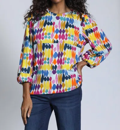 Apny Painted Pebbles Puff Sleeve Top In Multicolor