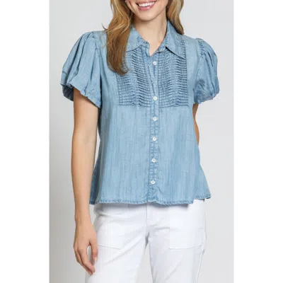 Apny Pintuck Accent Puff Sleeve Button-up Shirt In Light Indigo