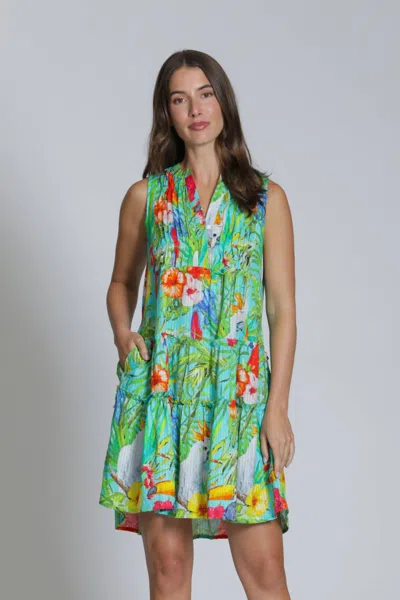 Apny Pin-tuck Detailing Sleeveless Mini Dress In Parrot Bay In Green