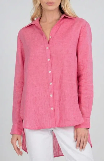 Apny Pleated Back Linen Button-up Tunic In Pink